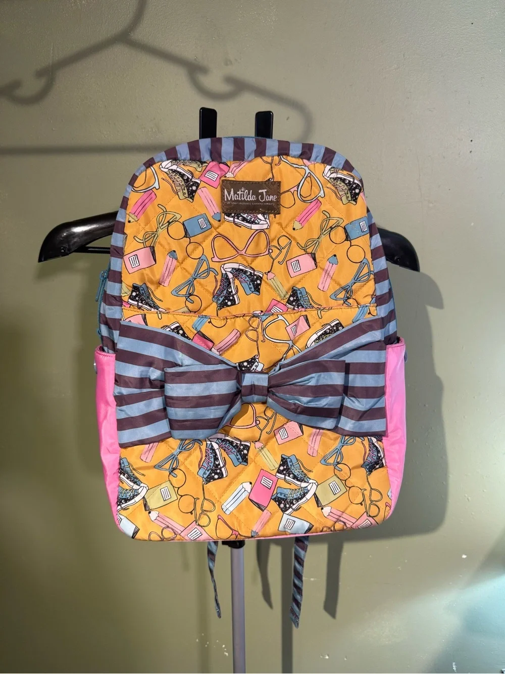 Matilda Jane Make The Grade Yellow & Pink Patterned Bow Kids Backpack